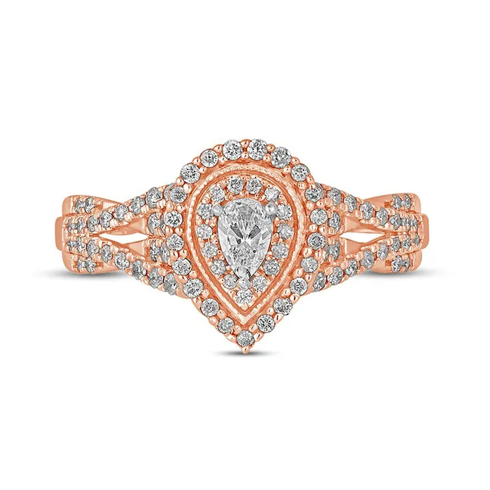 Rings 050 CT TW PearShaped Natural Diamond Frame Antique VintageStyle MultiRow Engagement Ring in Solid 10K Rose Gold Goldia Rings 050 CT TW PearShaped Natural Diamond Frame Antique VintageStyle MultiRow Engagement Ring in Solid 10K Rose Gold Goldia