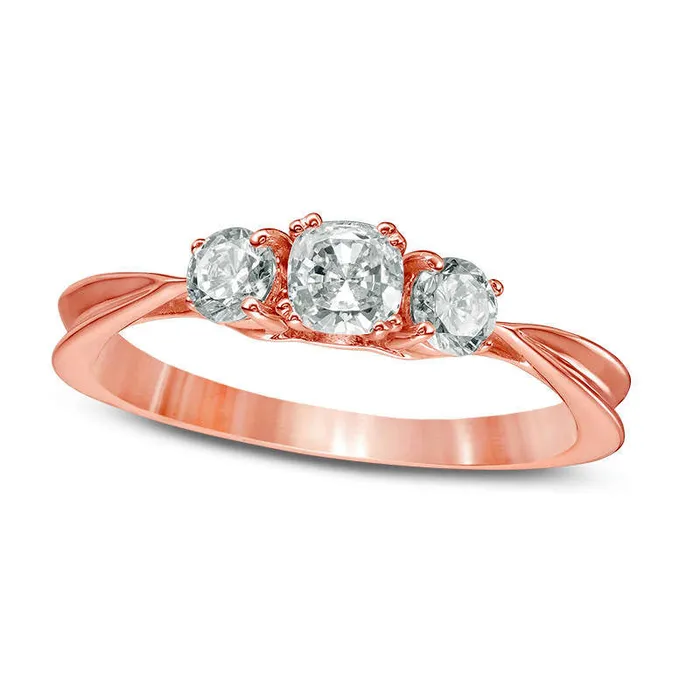 Rings 063 CT TW CushionCut Natural Diamond Three Stone Engagement Ring in Solid 14K Rose Gold Goldia Rings 063 CT TW CushionCut Natural Diamond Three Stone Engagement Ring in Solid 14K Rose Gold Goldia