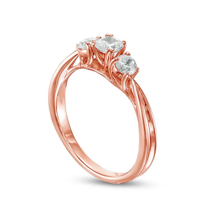 Rings 063 CT TW CushionCut Natural Diamond Three Stone Engagement Ring in Solid 14K Rose Gold Goldia Rings 063 CT TW CushionCut Natural Diamond Three Stone Engagement Ring in Solid 14K Rose Gold Goldia