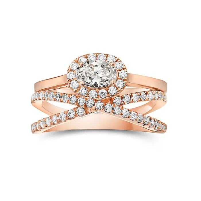 Rings 10 CT TW Oval Natural Diamond Sideways Frame CrissCross Bridal Engagement Ring Set in Solid 14K Rose Gold Goldia Rings 10 CT TW Oval Natural Diamond Sideways Frame CrissCross Bridal Engagement Ring Set in Solid 14K Rose Gold Goldia