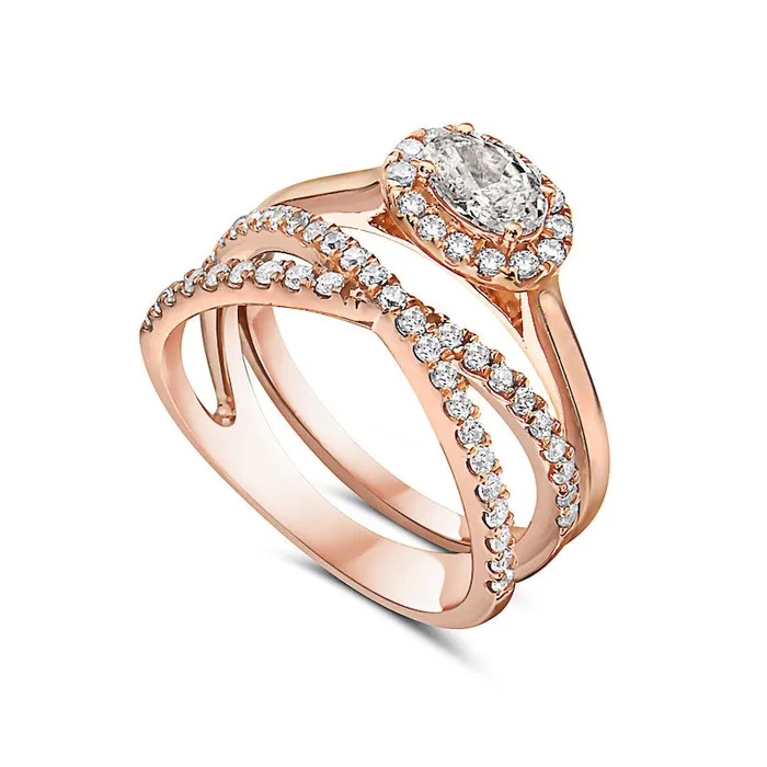 Rings 10 CT TW Oval Natural Diamond Sideways Frame CrissCross Bridal Engagement Ring Set in Solid 14K Rose Gold Goldia Rings 10 CT TW Oval Natural Diamond Sideways Frame CrissCross Bridal Engagement Ring Set in Solid 14K Rose Gold Goldia