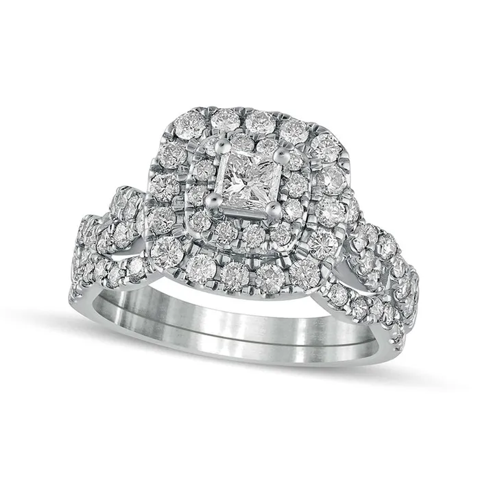 Rings 15 CT TW PrincessCut Natural Diamond Double Frame MultiRow Bridal Engagement Ring Set in Solid 10K White Gold Goldia Rings 15 CT TW PrincessCut Natural Diamond Double Frame MultiRow Bridal Engagement Ring Set in Solid 10K White Gold Goldia