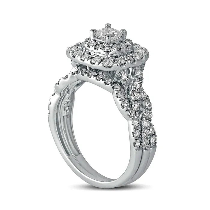 Rings 15 CT TW PrincessCut Natural Diamond Double Frame MultiRow Bridal Engagement Ring Set in Solid 10K White Gold Goldia Rings 15 CT TW PrincessCut Natural Diamond Double Frame MultiRow Bridal Engagement Ring Set in Solid 10K White Gold Goldia