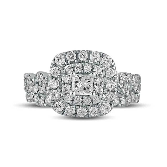 Rings 15 CT TW PrincessCut Natural Diamond Double Frame MultiRow Bridal Engagement Ring Set in Solid 10K White Gold Goldia Rings 15 CT TW PrincessCut Natural Diamond Double Frame MultiRow Bridal Engagement Ring Set in Solid 10K White Gold Goldia