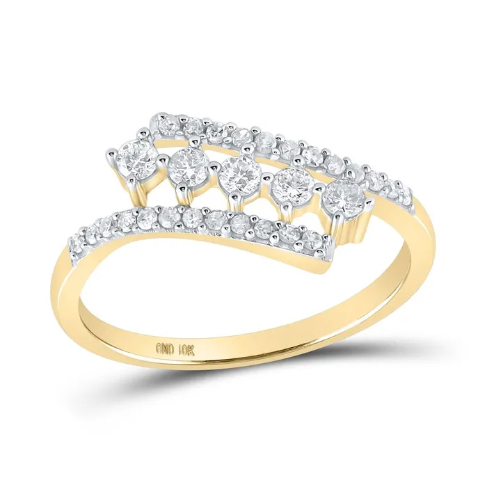 Rings 10k Yellow Gold Round Diamond Bypass Fashion Ring 13 Cttw gndatlanta Rings 10k Yellow Gold Round Diamond Bypass Fashion Ring 13 Cttw gndatlanta