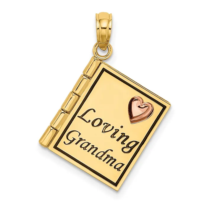 Rings 14k Twotone Gold 3D Enameled LOVING GRANDMA Book Pendant Goldia