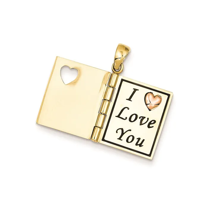 Rings 14k Twotone Gold 3D Enameled LOVING GRANDMA Book Pendant Goldia