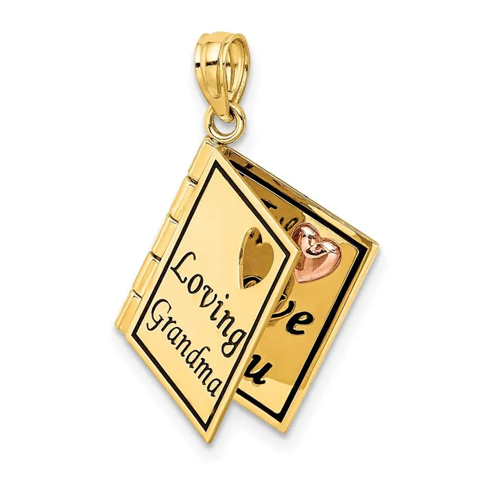 Rings 14k Twotone Gold 3D Enameled LOVING GRANDMA Book Pendant Goldia
