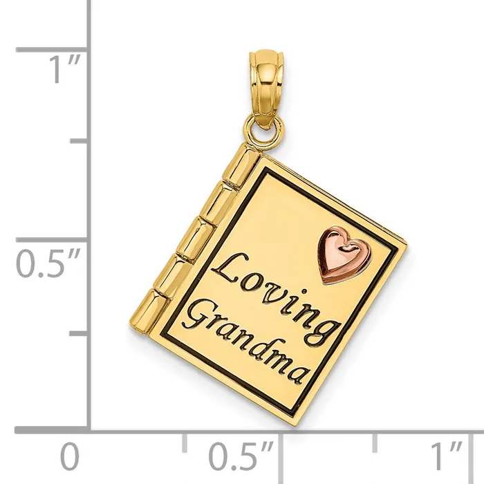 Rings 14k Twotone Gold 3D Enameled LOVING GRANDMA Book Pendant Goldia