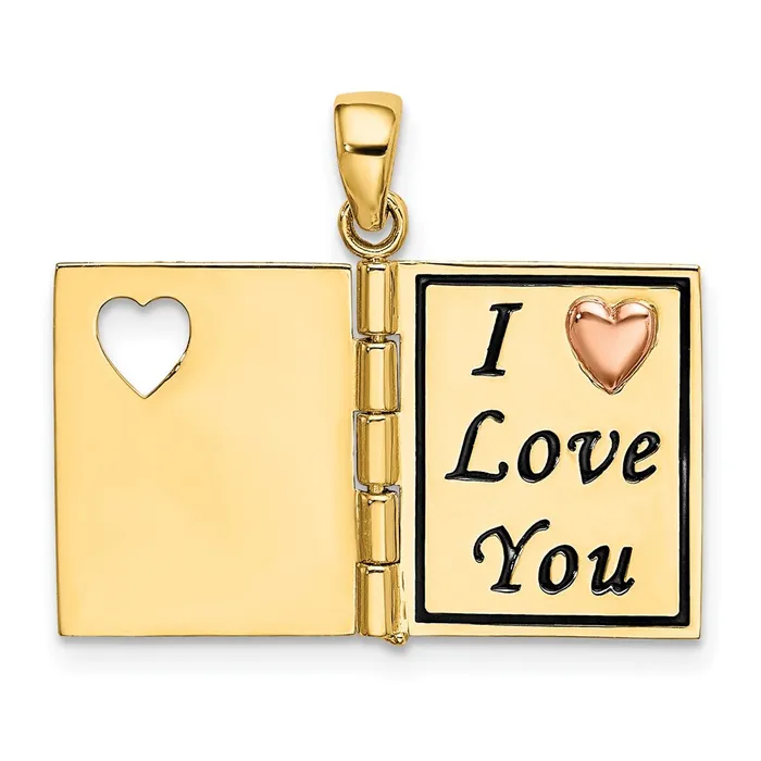 Rings 14k Twotone Gold 3D Enameled LOVING GRANDMA Book Pendant Goldia