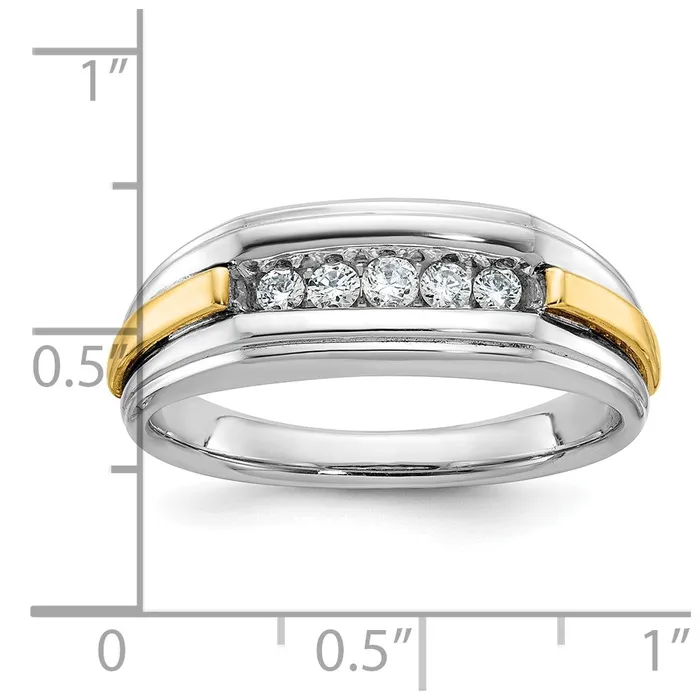 Rings 14k Twotone Gold Mens Polished and Satin 14 carat Diamond Complete Ring Goldia