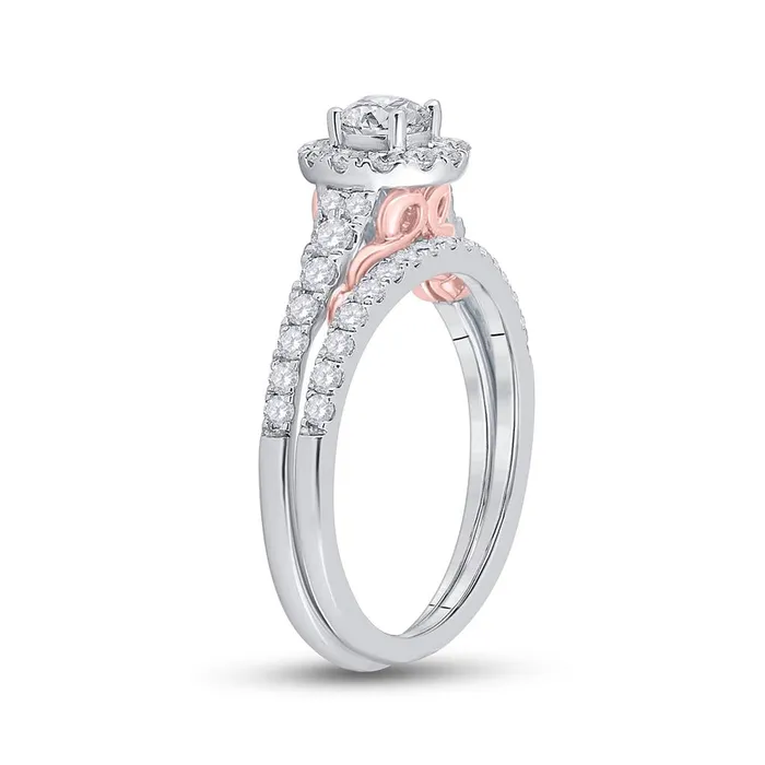 Rings 14k Twotone Gold Round Diamond Bridal Wedding Ring Set 1 Cttw Certified gndatlanta