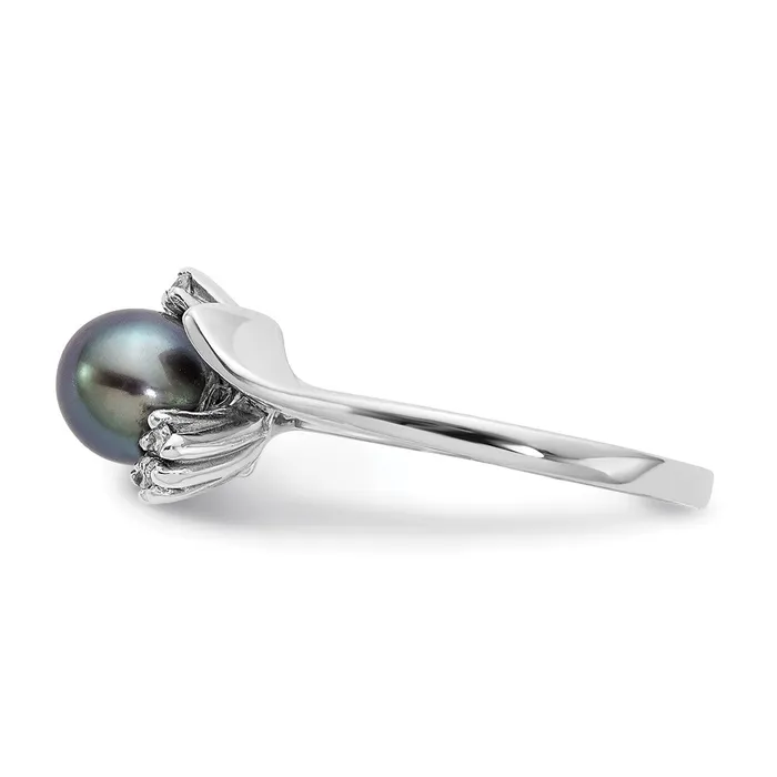 Rings 14k White Gold 6mm Black FW Cultured Pearl VS Diamond ring Goldia