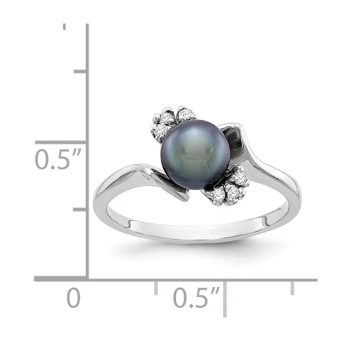 Rings 14k White Gold 6mm Black FW Cultured Pearl VS Diamond ring Goldia