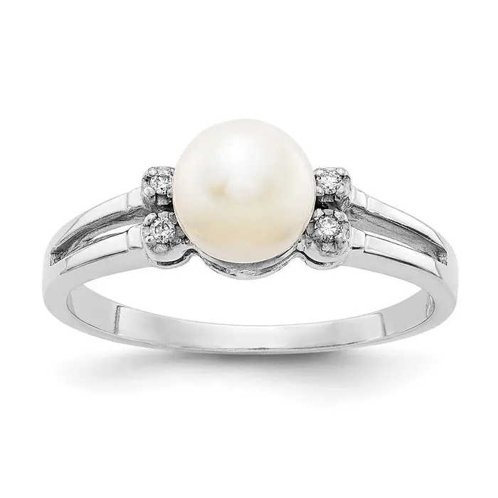 Rings 14k White Gold 6mm FW Cultured Pearl A Real Diamond ring Goldiacom