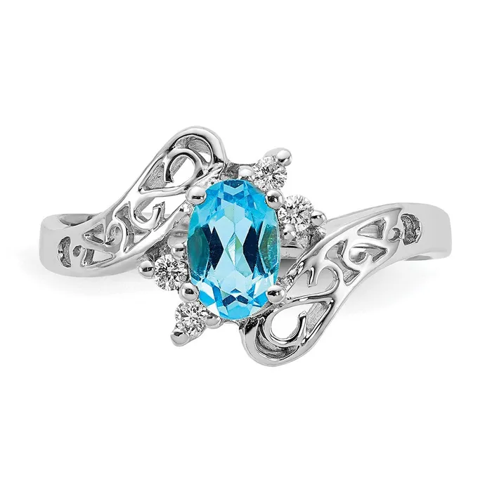 Rings 14k White Gold 6x4mm Oval Blue Topaz Checker A Real Diamond ring Goldiacom