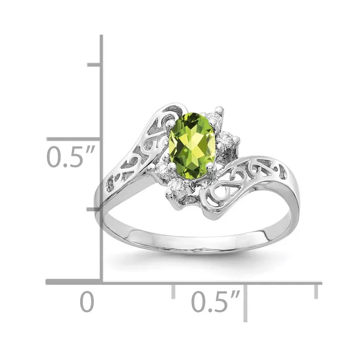 Rings 14k White Gold 6x4mm Oval Peridot Checker AA Real Diamond ring Goldiacom