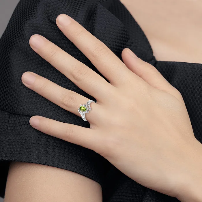 Rings 14k White Gold 6x4mm Oval Peridot Checker AA Real Diamond ring Goldiacom