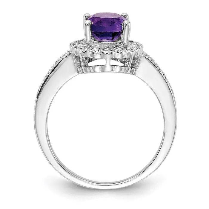 Rings 14k White Gold 8x6mm Oval Amethyst AA Diamond ring Goldia