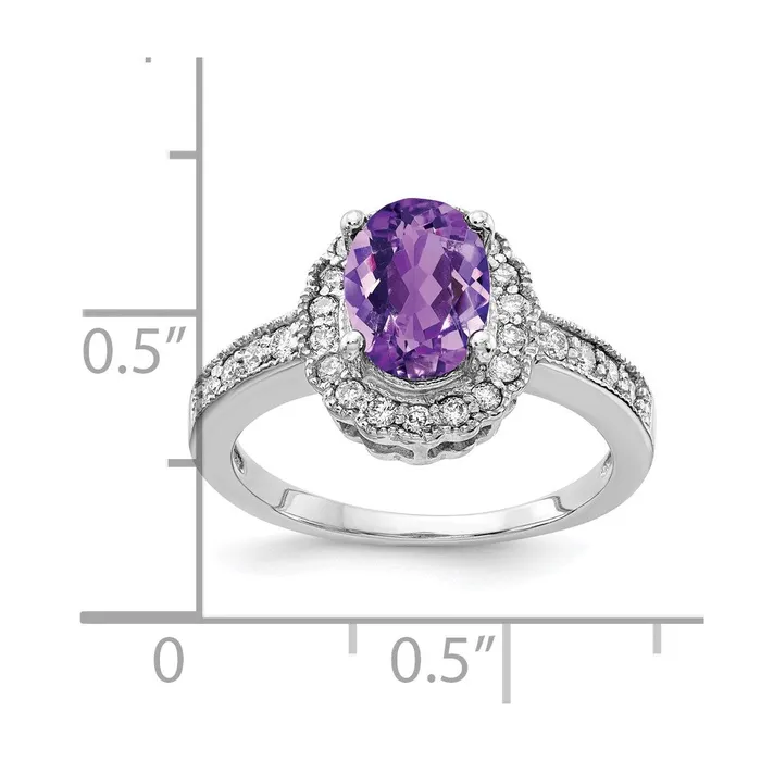 Rings 14k White Gold 8x6mm Oval Amethyst AA Diamond ring Goldia