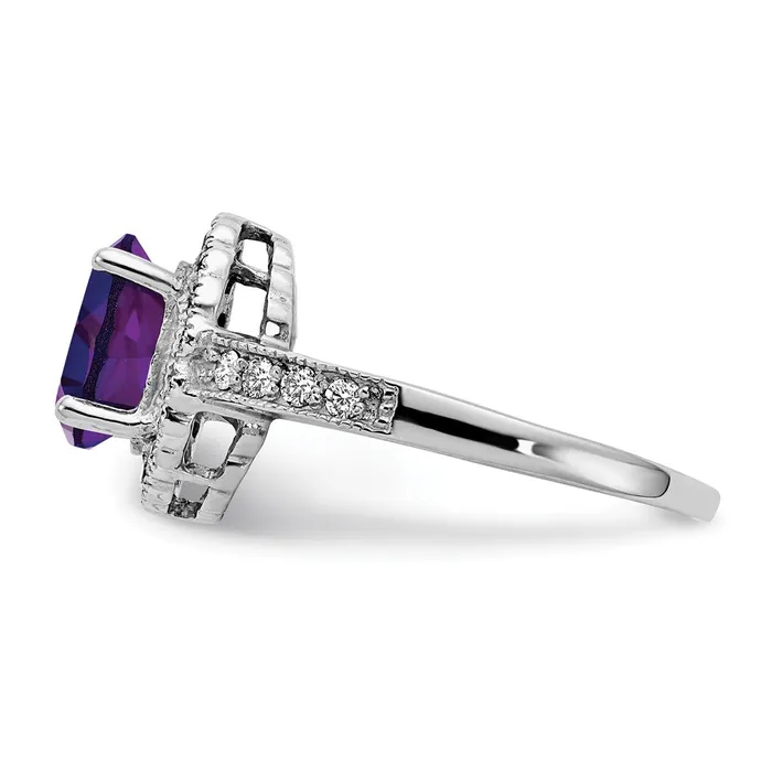 Rings 14k White Gold 8x6mm Oval Amethyst AA Diamond ring Goldia