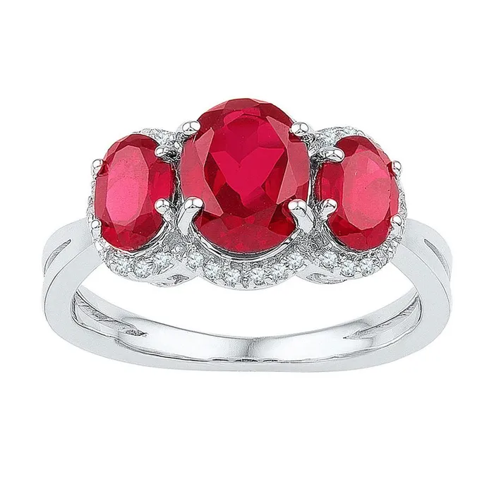 Rings 14k White Gold Oval Created Ruby 3stone Diamond Ring 234 Cttw gndatlanta Rings 14k White Gold Oval Created Ruby 3stone Diamond Ring 234 Cttw gndatlanta