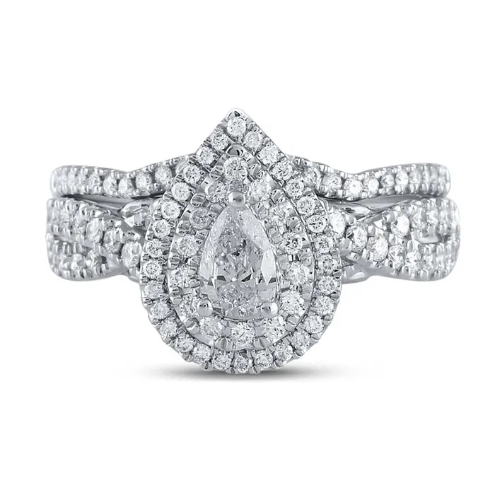 Rings 14k White Gold Pear Diamond Bridal Wedding Ring Set 1 Cttw Certified gndatlanta Rings 14k White Gold Pear Diamond Bridal Wedding Ring Set 1 Cttw Certified gndatlanta