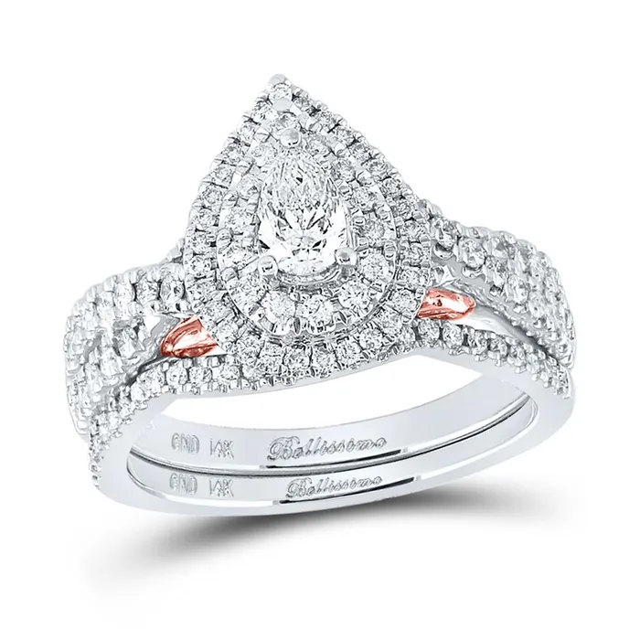 Rings 14k White Gold Pear Diamond Bridal Wedding Ring Set 1 Cttw Certified gndatlanta