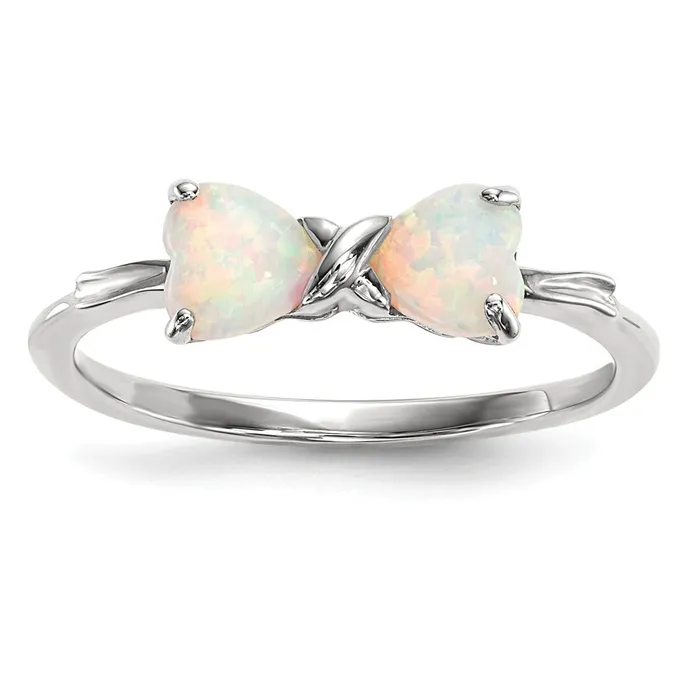 Rings 14k White Gold Polished Created Opal Bow Ring Goldia