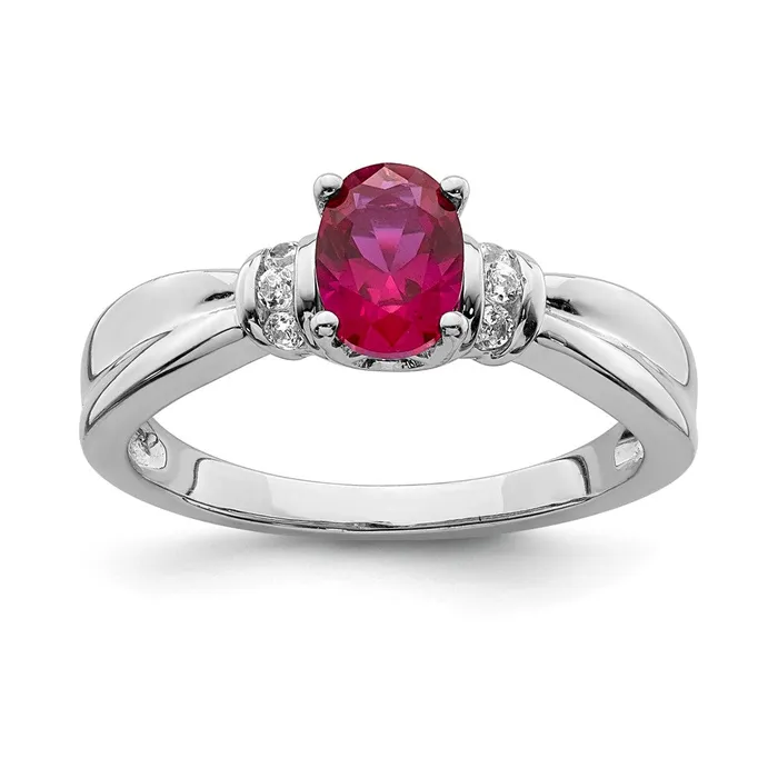 Rings 14k White Gold Real Diamond and Oval Ruby Ring Goldia