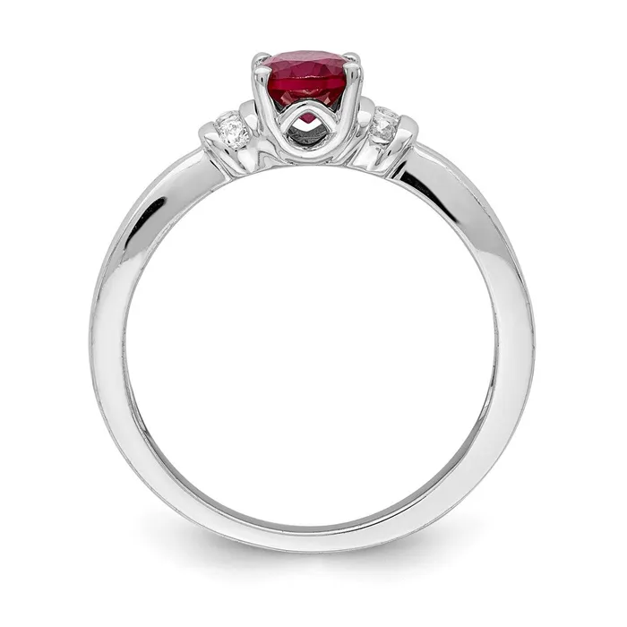 Rings 14k White Gold Real Diamond and Oval Ruby Ring Goldia