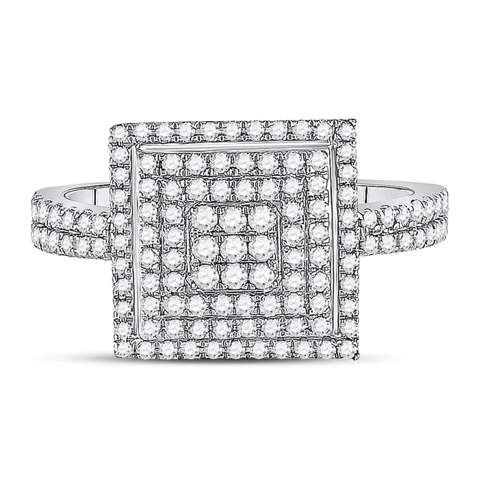 Rings 14k White Gold Round Diamond Square Cluster Ring 12 Cttw gndatlanta Rings 14k White Gold Round Diamond Square Cluster Ring 12 Cttw gndatlanta