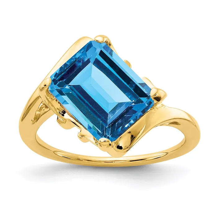 Rings 14K Yellow Gold 10x8mm Emerald Cut Blue Topaz ring Goldia