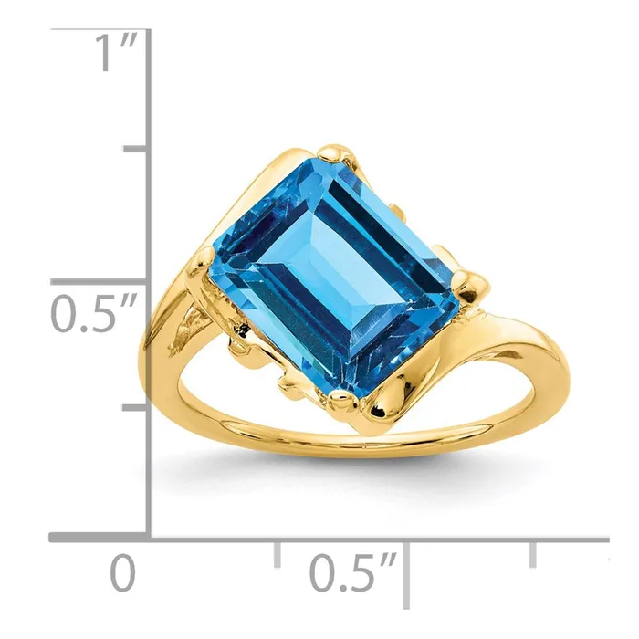 Rings 14K Yellow Gold 10x8mm Emerald Cut Blue Topaz ring Goldia