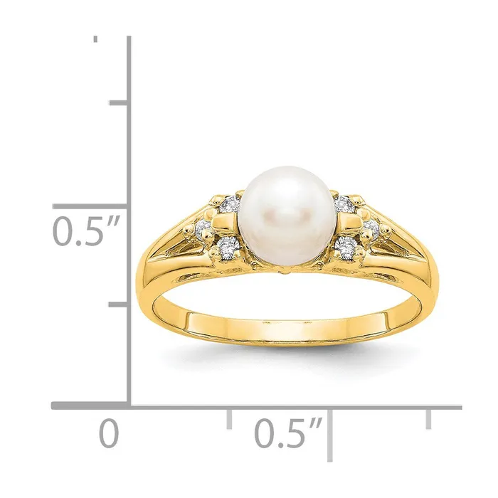 Rings 14K Yellow Gold 6mm FW Cultured Pearl A Real Diamond ring Goldia