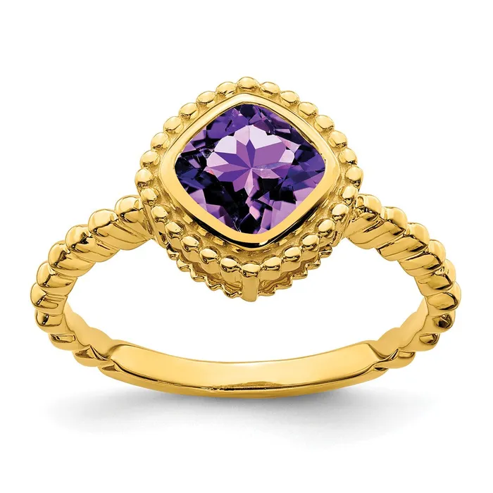 Rings 14K Yellow Gold Cushion Amethyst Ring Goldia