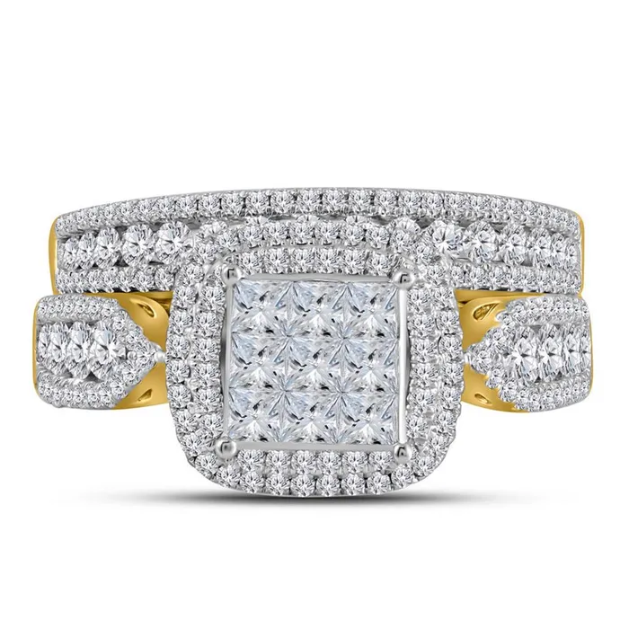 Rings 14k Yellow Gold Princess Diamond Bridal Wedding Ring Set 112 Cttw gndatlanta