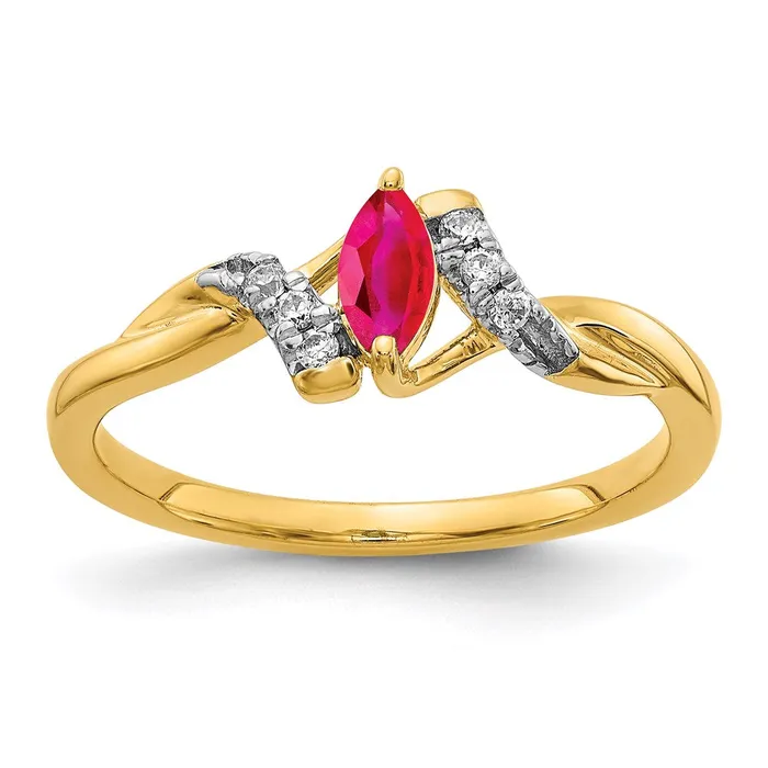 Rings 14K Yellow Gold Real Diamond and Marquise Ruby Ring Goldia