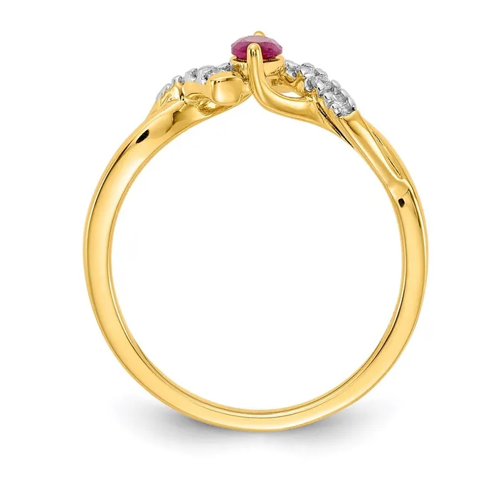 Rings 14K Yellow Gold Real Diamond and Marquise Ruby Ring Goldia