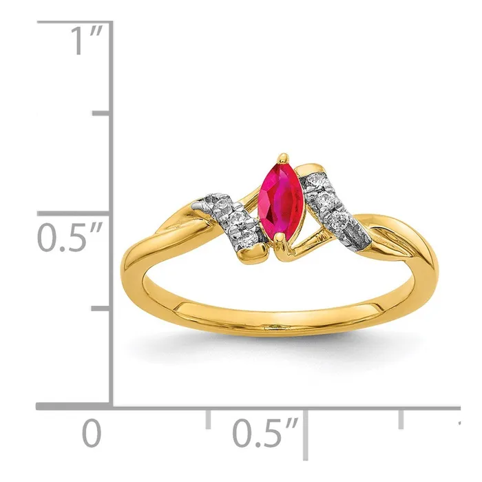 Rings 14K Yellow Gold Real Diamond and Marquise Ruby Ring Goldia