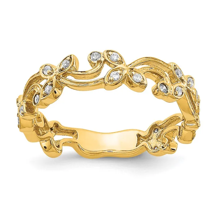 Rings 14K Yellow Gold Real Diamond Floral Band Goldiacom