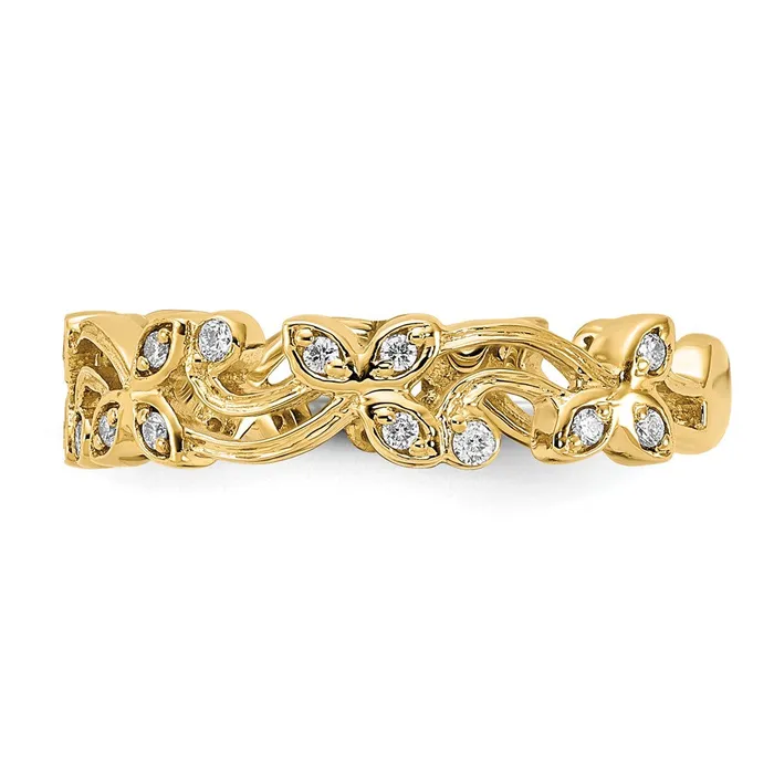 Rings 14K Yellow Gold Real Diamond Floral Band Goldiacom
