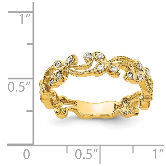 Rings 14K Yellow Gold Real Diamond Floral Band Goldiacom