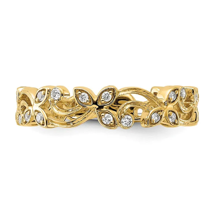 Rings 14K Yellow Gold Real Diamond Floral Band Goldiacom
