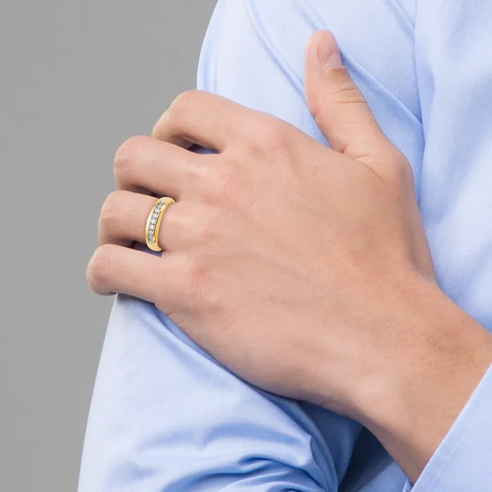 Rings 14k Yellow Gold with White Rhodium 13 Ct Lab Grown Diamond VSSI G Seven Stone Mens Ring Goldia