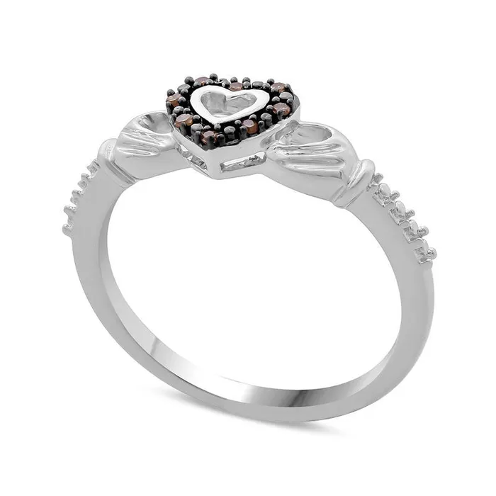 Rings Champagne Natural Diamond Accent Claddagh Ring in Solid 10K White Gold Goldia Rings Champagne Natural Diamond Accent Claddagh Ring in Solid 10K White Gold Goldia