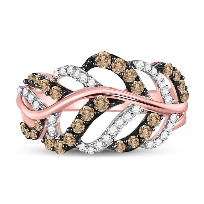 Rings gndatlanta 10k Rose Gold Round Brown Diamond Vine Leaf Ring 58 Cttw Rings gndatlanta 10k Rose Gold Round Brown Diamond Vine Leaf Ring 58 Cttw