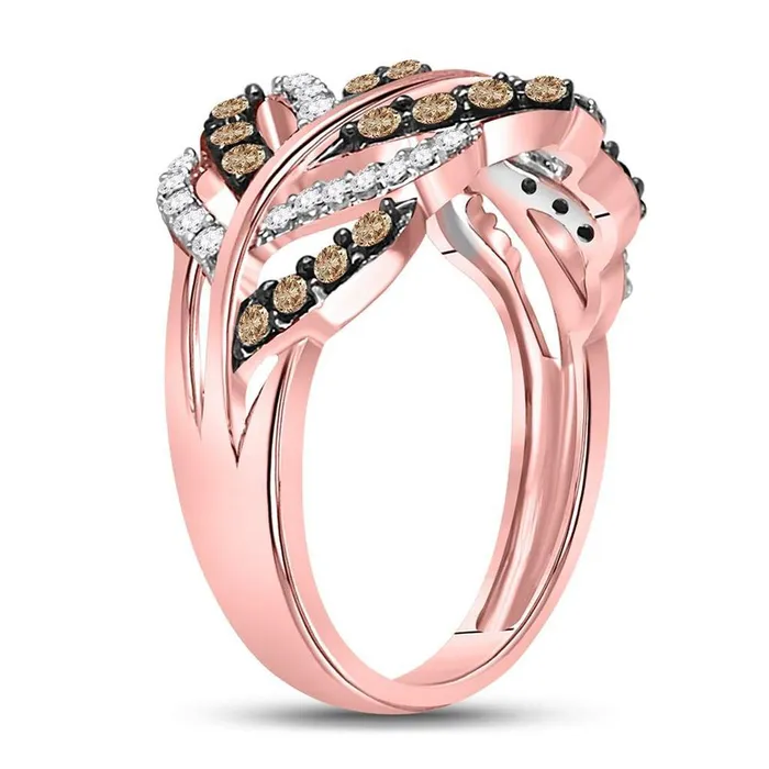 Rings gndatlanta 10k Rose Gold Round Brown Diamond Vine Leaf Ring 58 Cttw