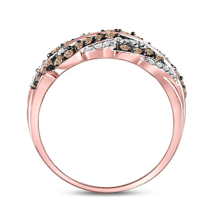 Rings gndatlanta 10k Rose Gold Round Brown Diamond Vine Leaf Ring 58 Cttw