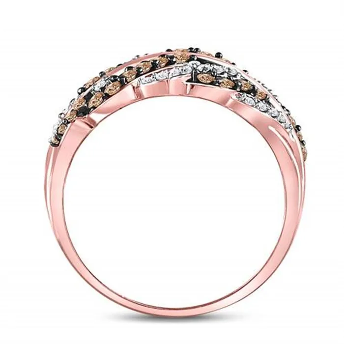 Rings gndatlanta 10k Rose Gold Round Brown Diamond Vine Leaf Ring 58 Cttw